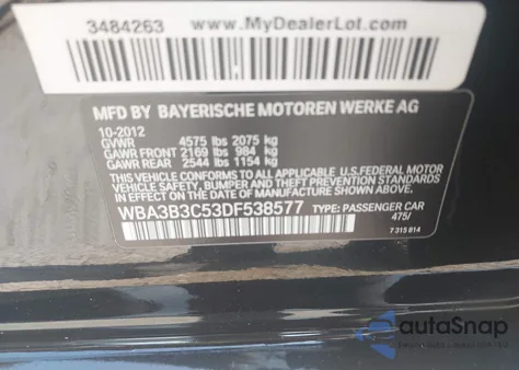 2013 BMW 328I xDrive z USA, uszkodzony, nr VIN WBA3B3C53DF538577